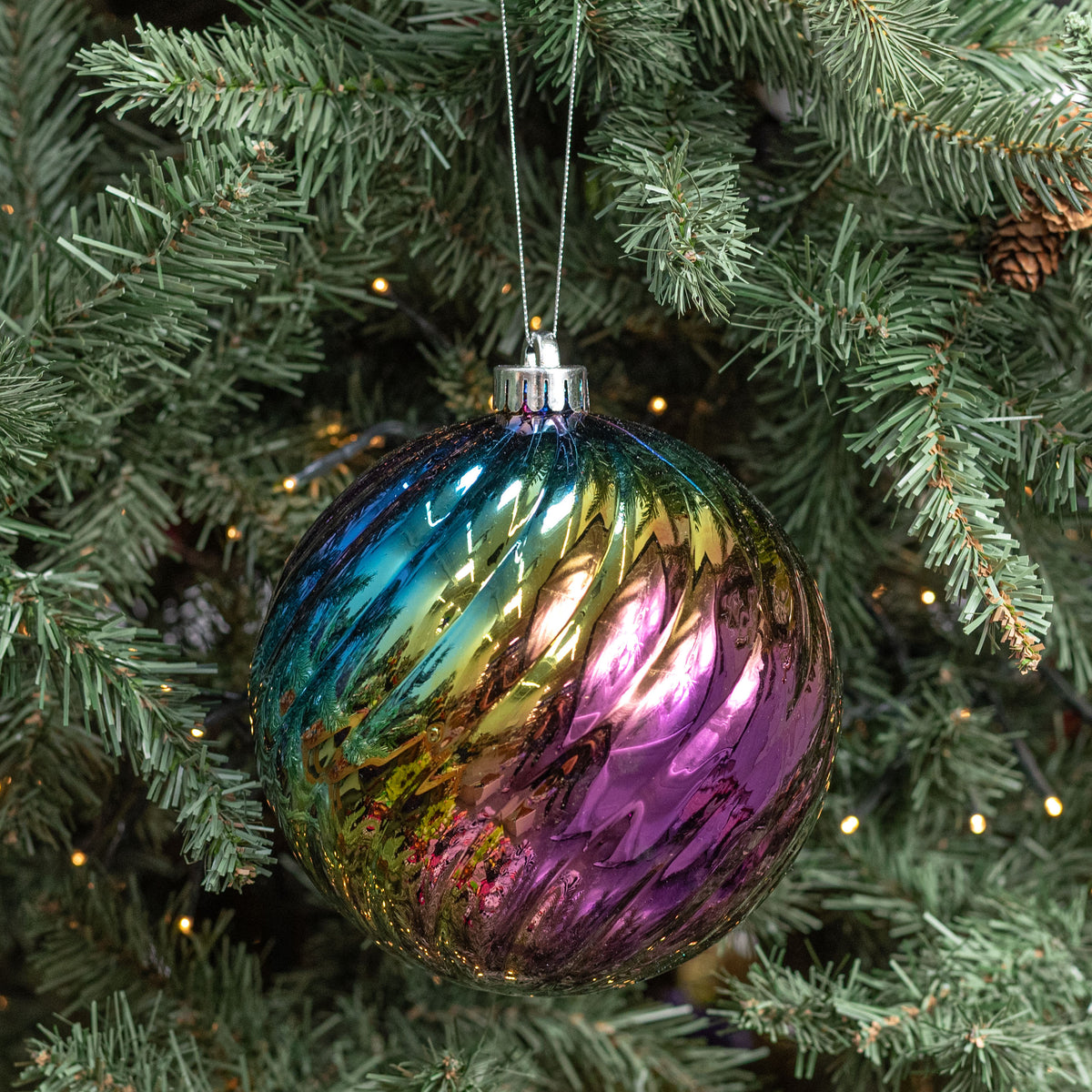 6" Metallic Swirl Ball Ornament: Iridescent Black