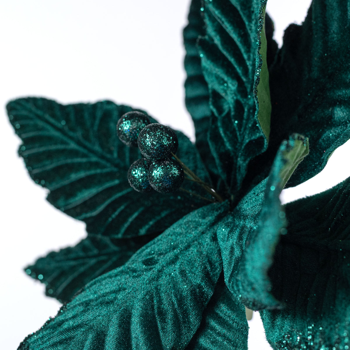 14" x 16" Velvet Poinsettia Stem: Teal Green