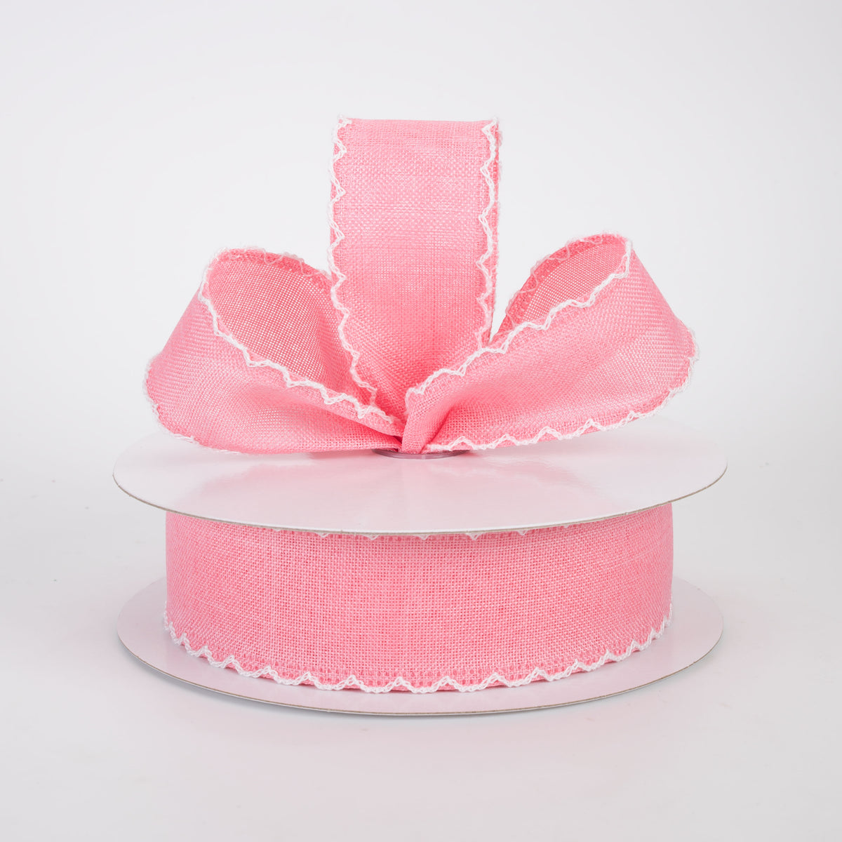 1.5" Scalloped Edge Linen Ribbon: Pink (10 Yards)