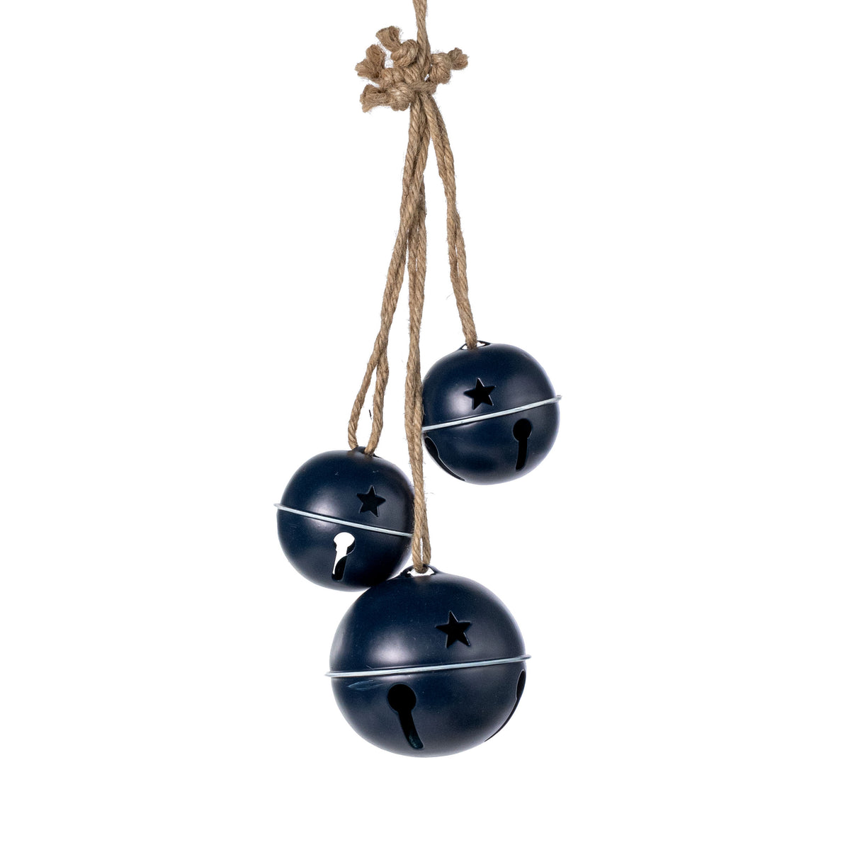 12" Hanging Jingle Bell Cluster: Navy Blue & White