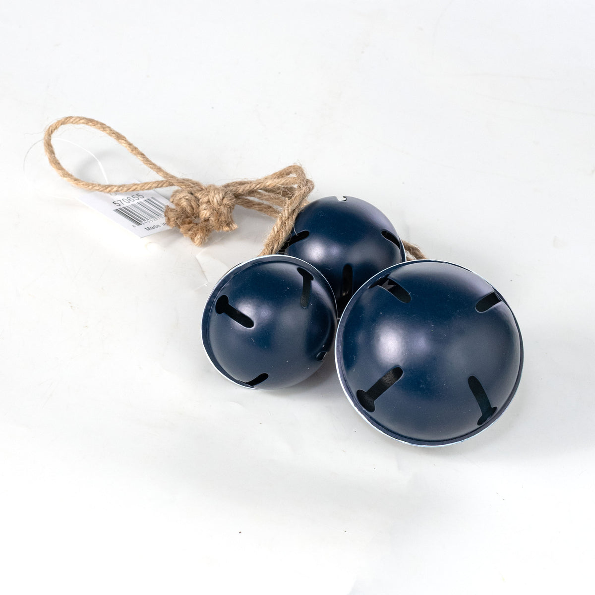 12" Hanging Jingle Bell Cluster: Navy Blue & White