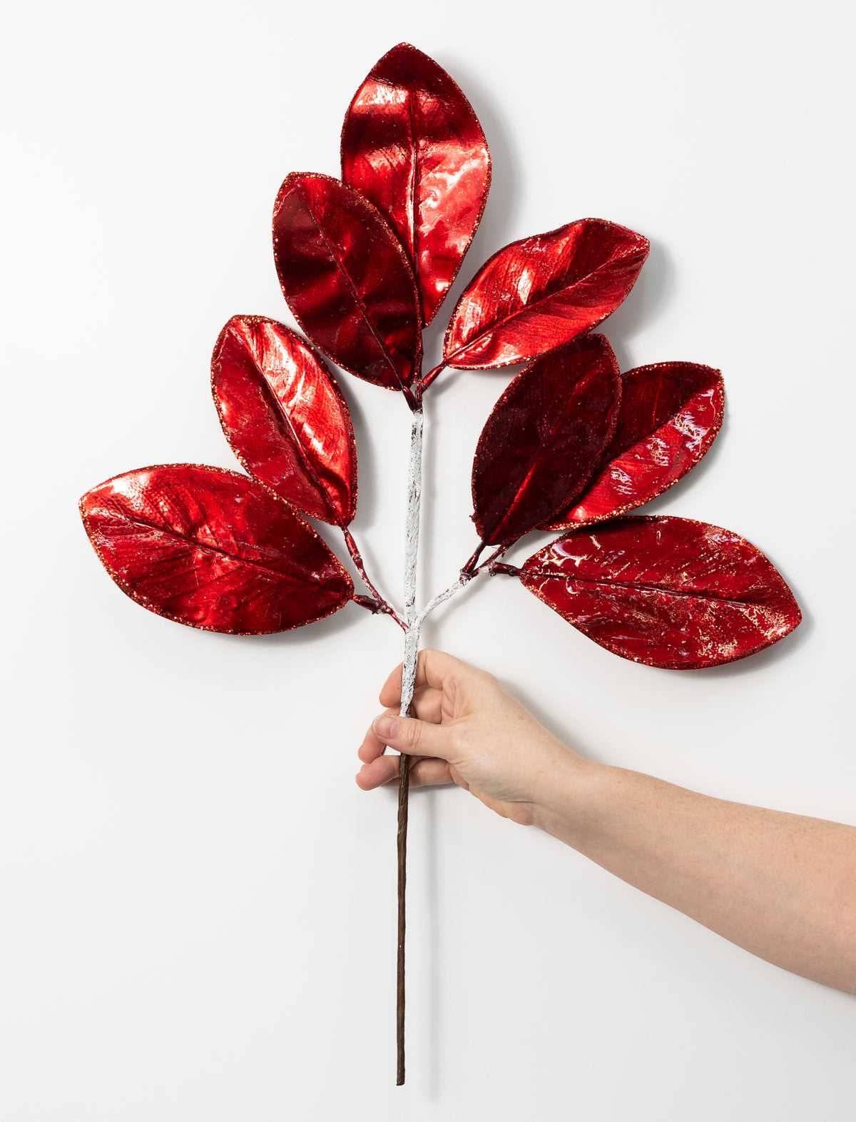 24" Metallic Magnolia Leaves Spray: Red