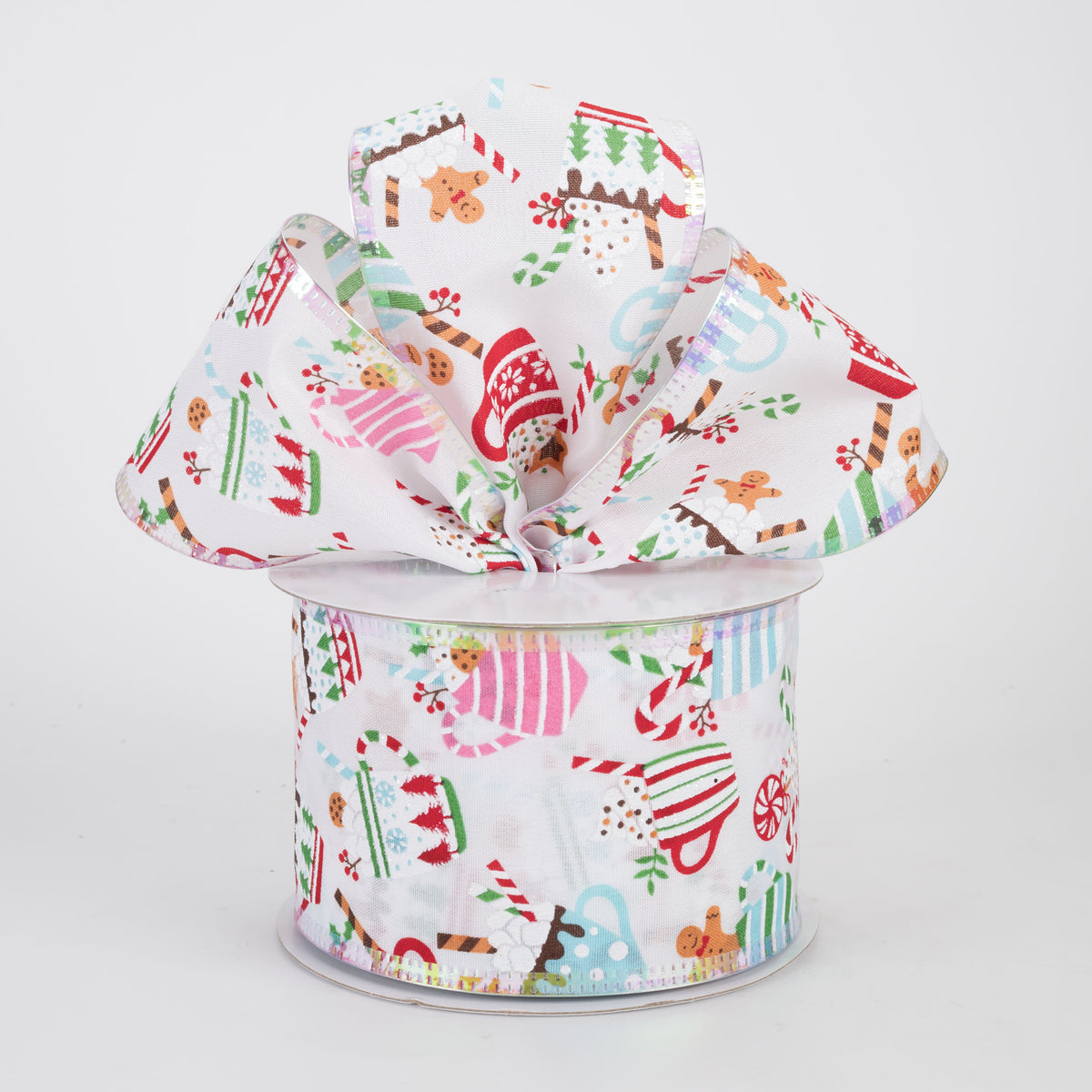 2.5" Hot Cocoa & Christmas Candy Satin Ribbon: Mint & Pink (10 Yards)
