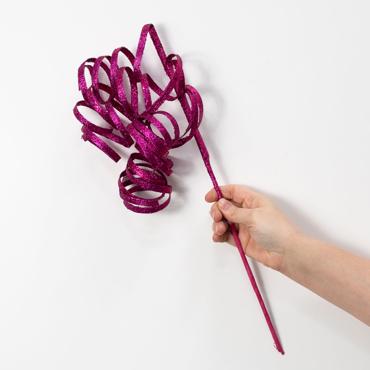 31" Curly Glitter Ribbon Spray: Fuchsia Hot Pink