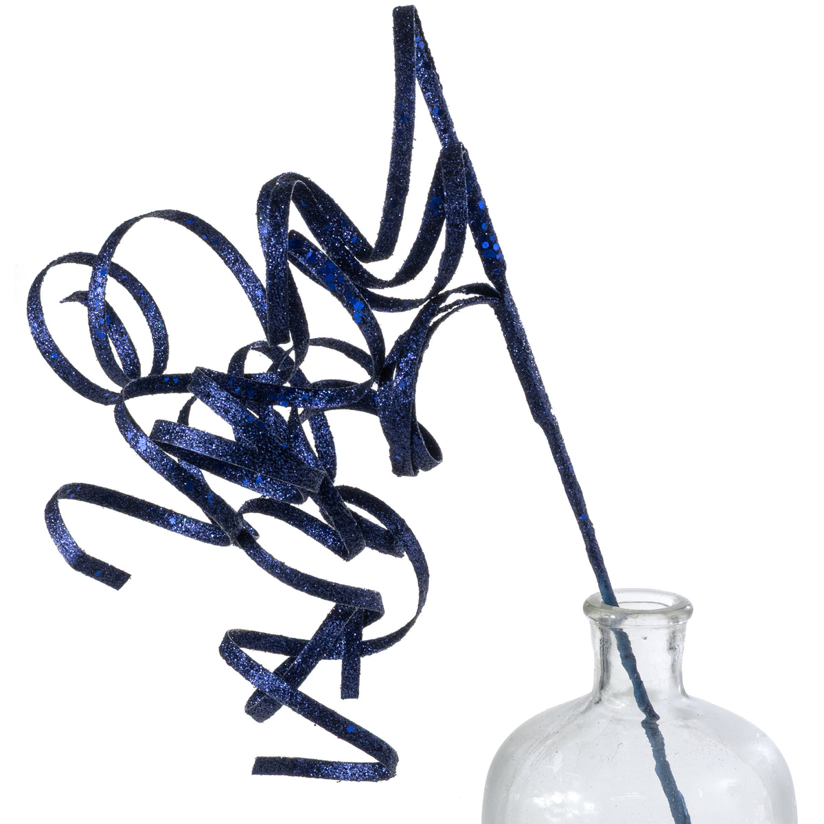 31" Curly Glitter Ribbon Spray: Navy Blue