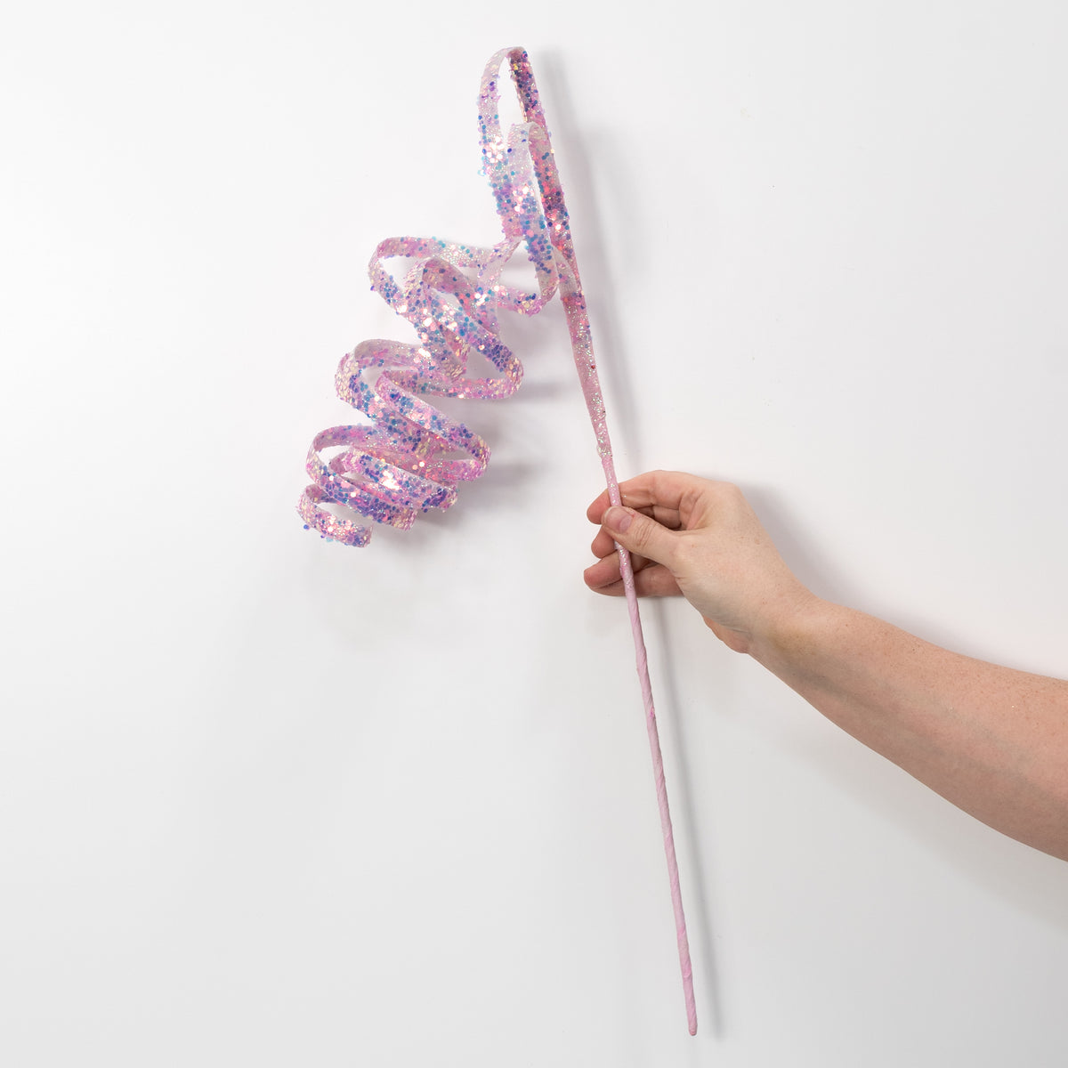 22" Glitter Curly Ribbon Hanging Spray: Iridescent Soft Pink