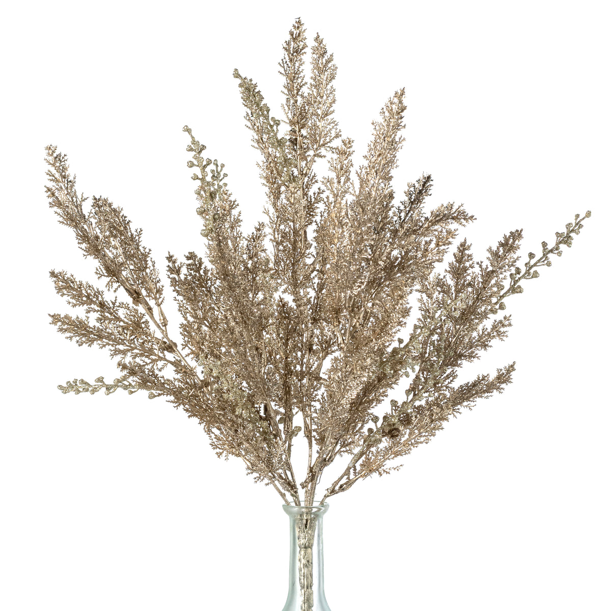 19" Glittered Cypress & Seed Pod Bush: Champagne Gold
