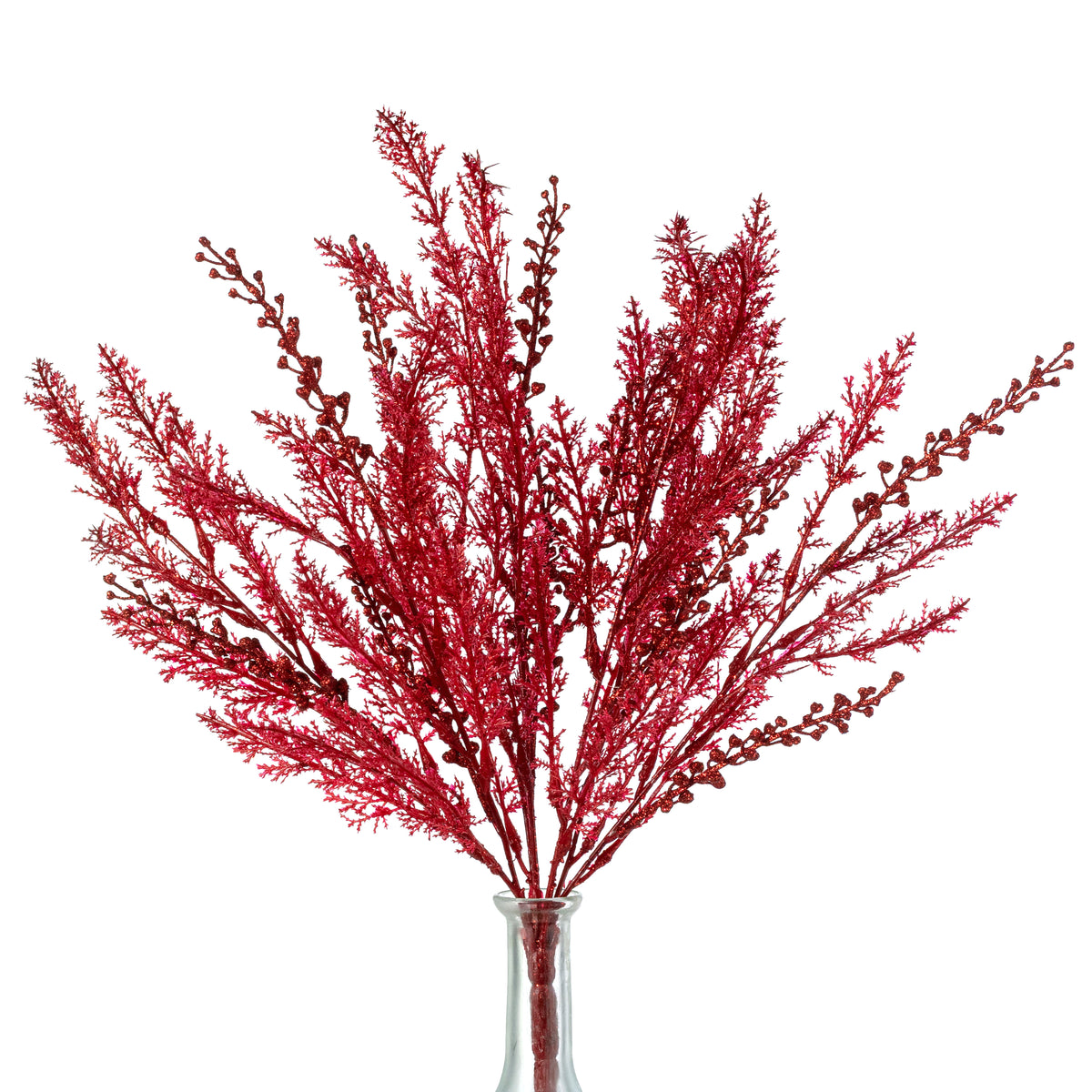 19" Glittered Cypress & Seed Pod Bush: Red