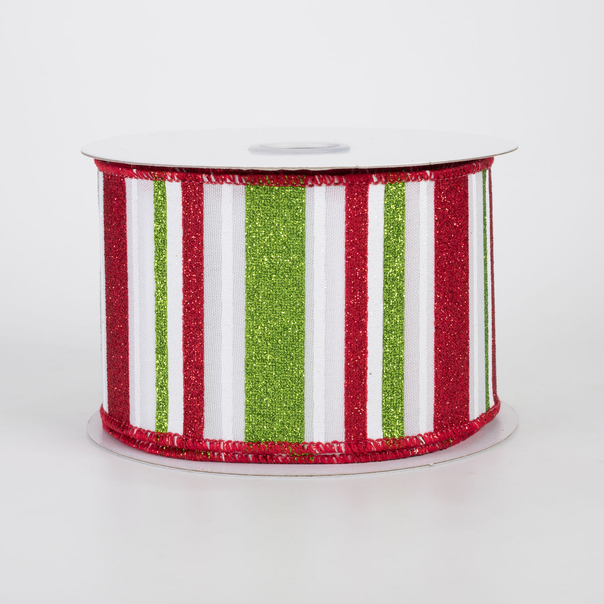 2.5" Multi Glitter Stripes Ribbon: Red & Green (10 Yards)
