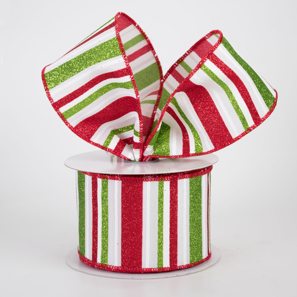 2.5" Multi Glitter Stripes Ribbon: Red & Green (10 Yards)