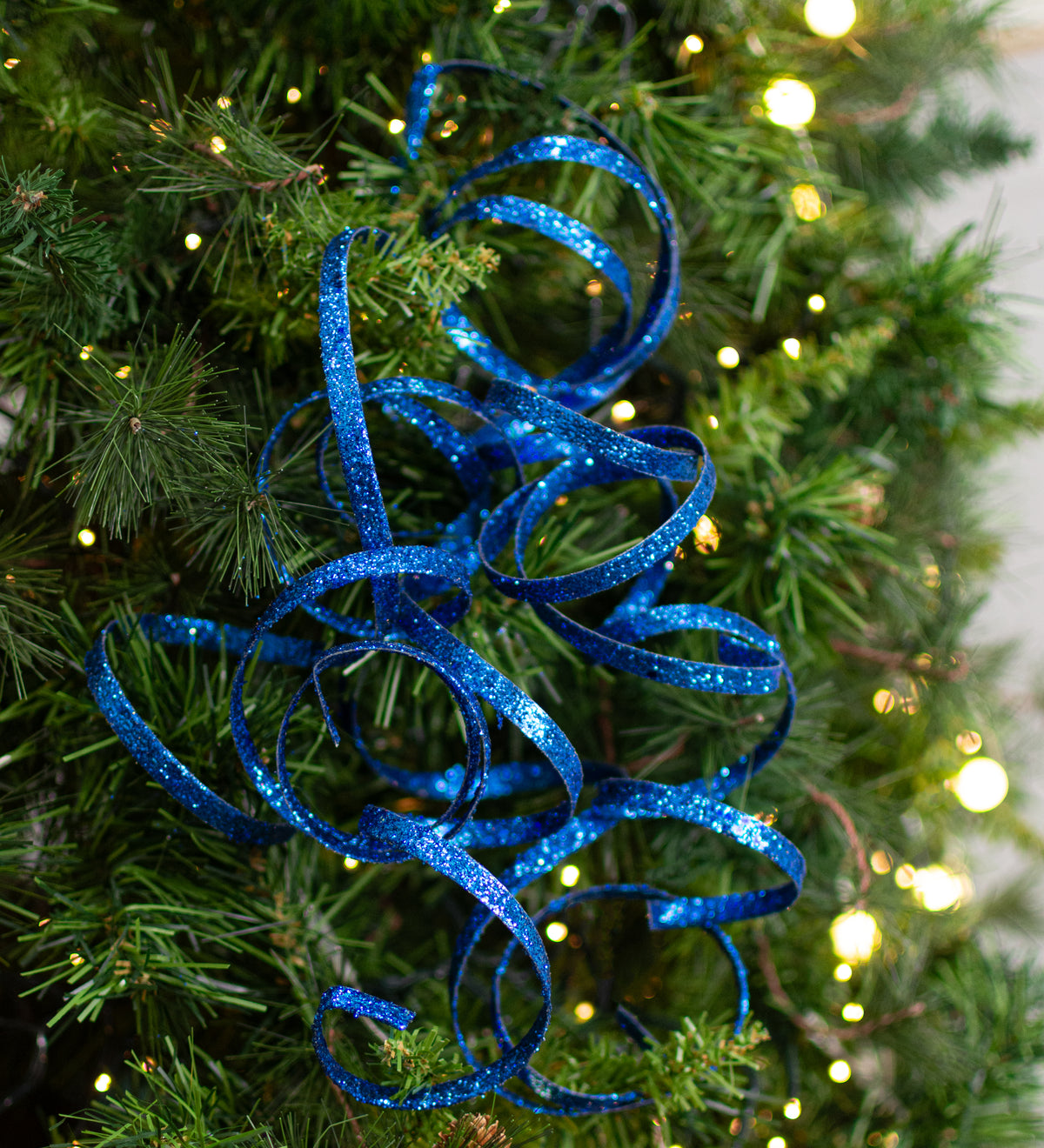 31" Curly Glitter Ribbon Spray: Royal Blue