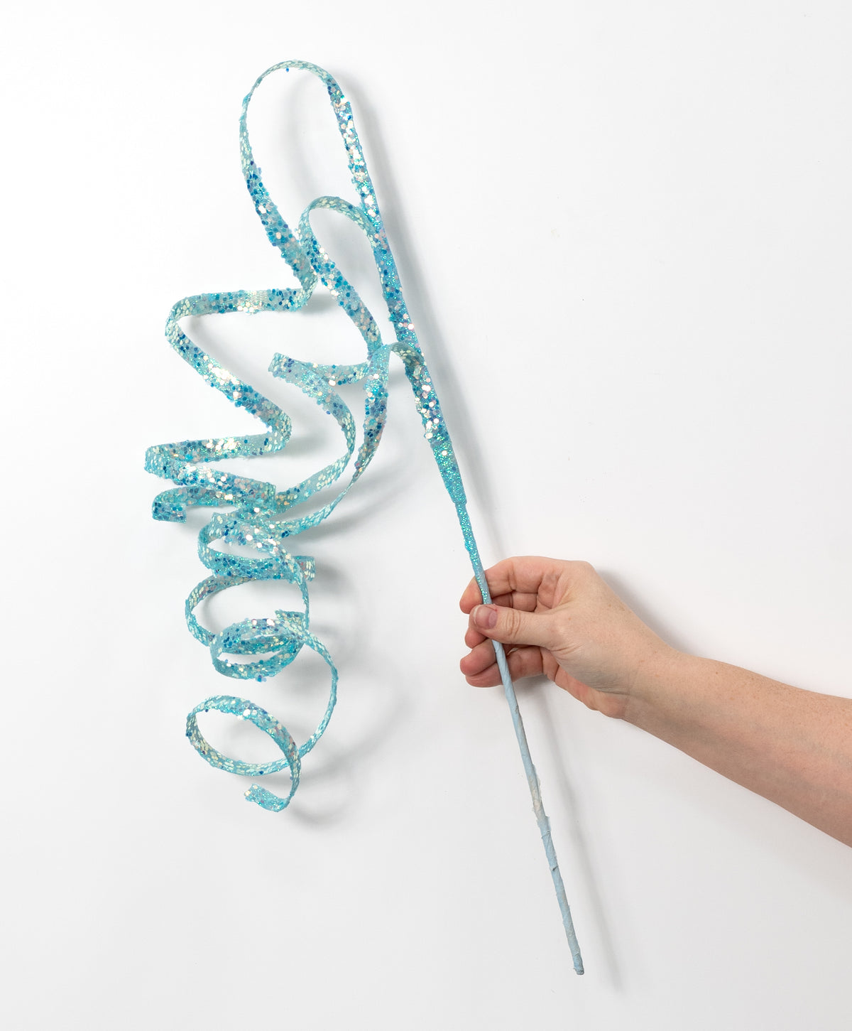 22" Glitter Curly Ribbon Hanging Spray: Iridescent Soft Blue