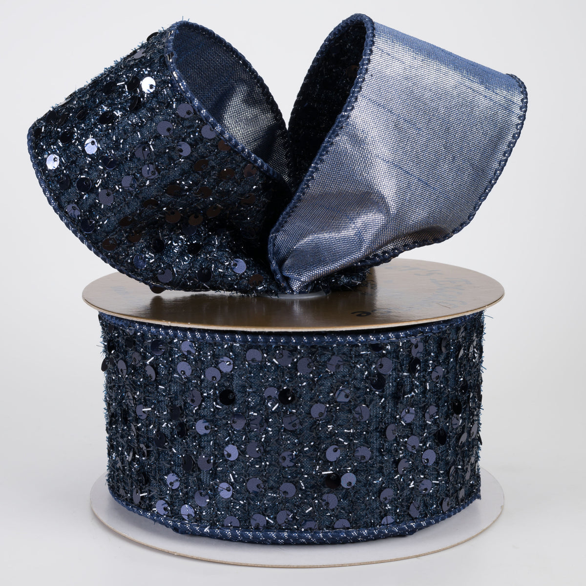 2.5" Designer Double Sided Spangle Sequin Ribbon: Navy Blue (10 Yards)