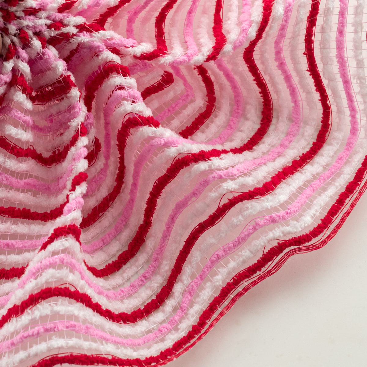 10" All Snow Fuzz Mesh: Red, Pink & White Stripes (10 Yards)