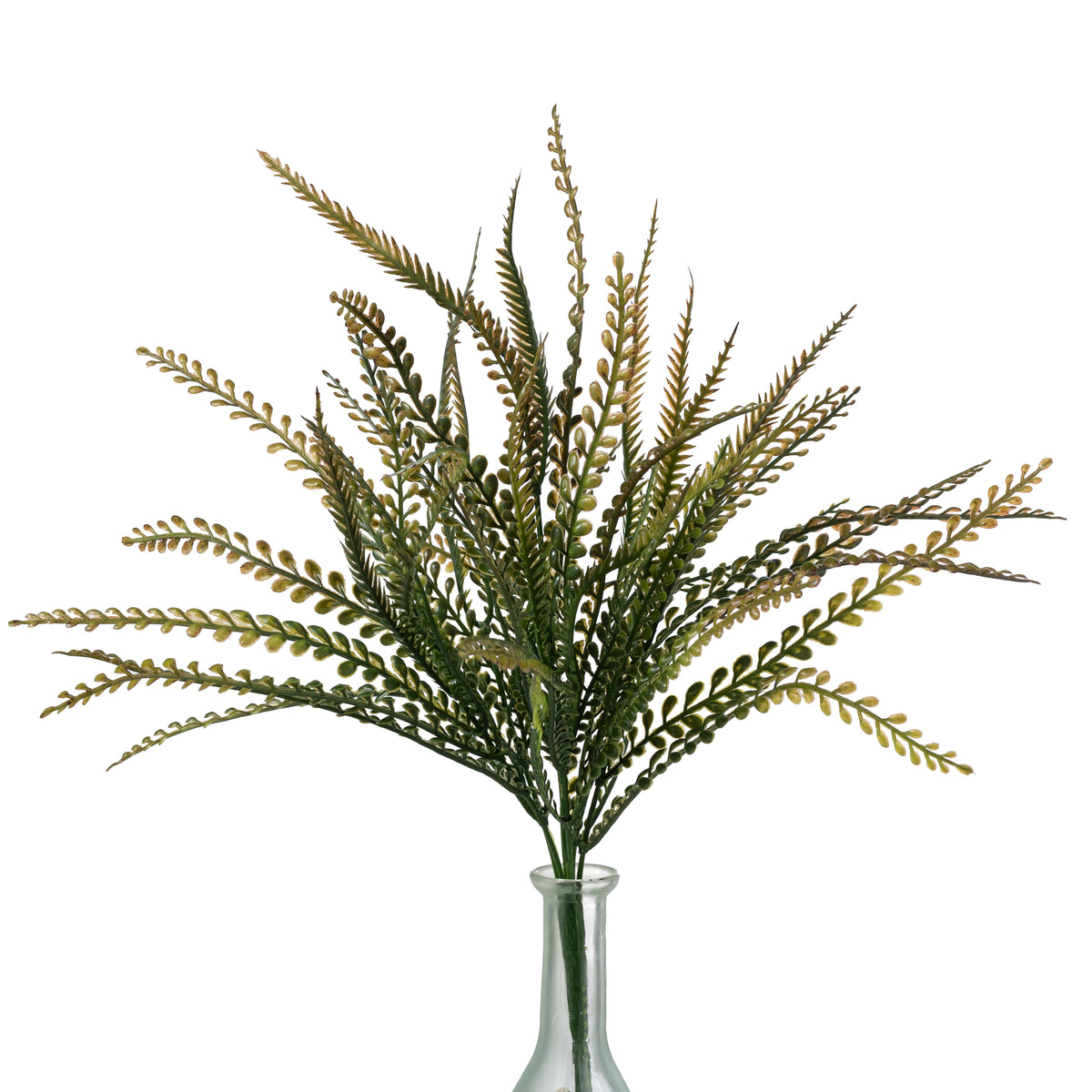 17" Button Sword Fern Bush: Two Tone Brown & Green