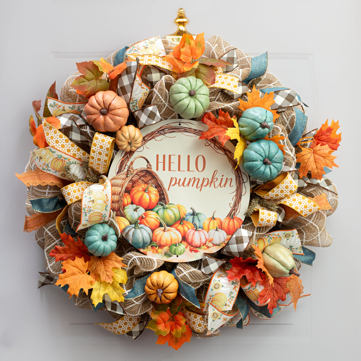 12" Round Metal Sign: Hello Pumpkin Basket