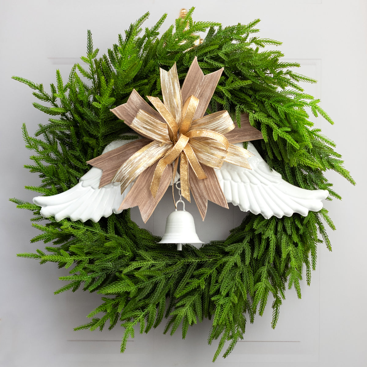 24" Metal Angel Wings with Bell: Shiny White