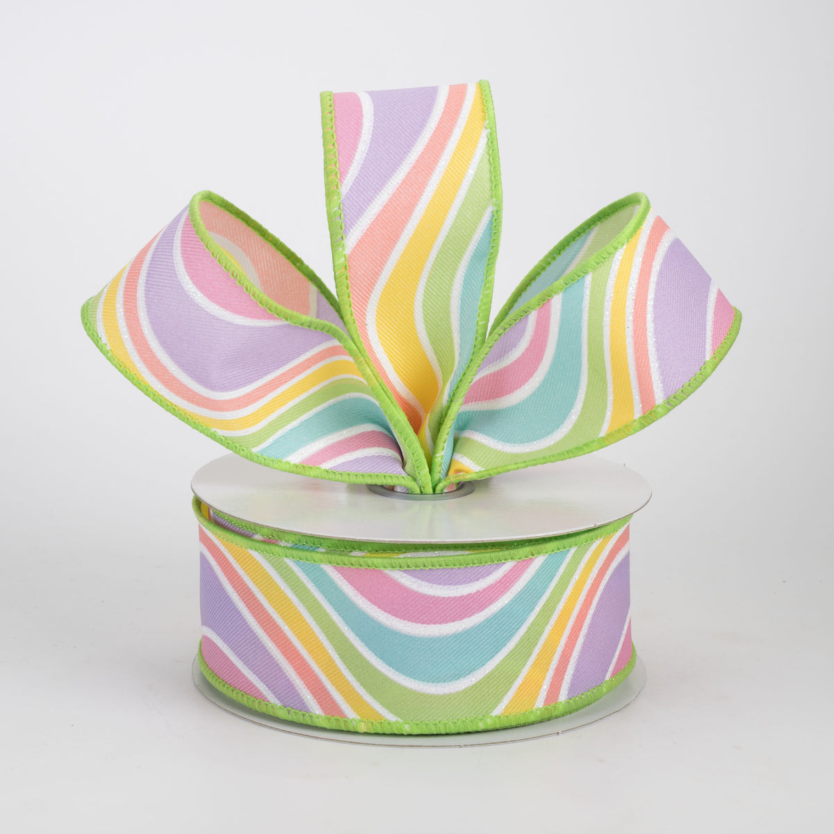 1.5" Multicolor Wavy Stripe Ribbon: Pastels (10 Yards)