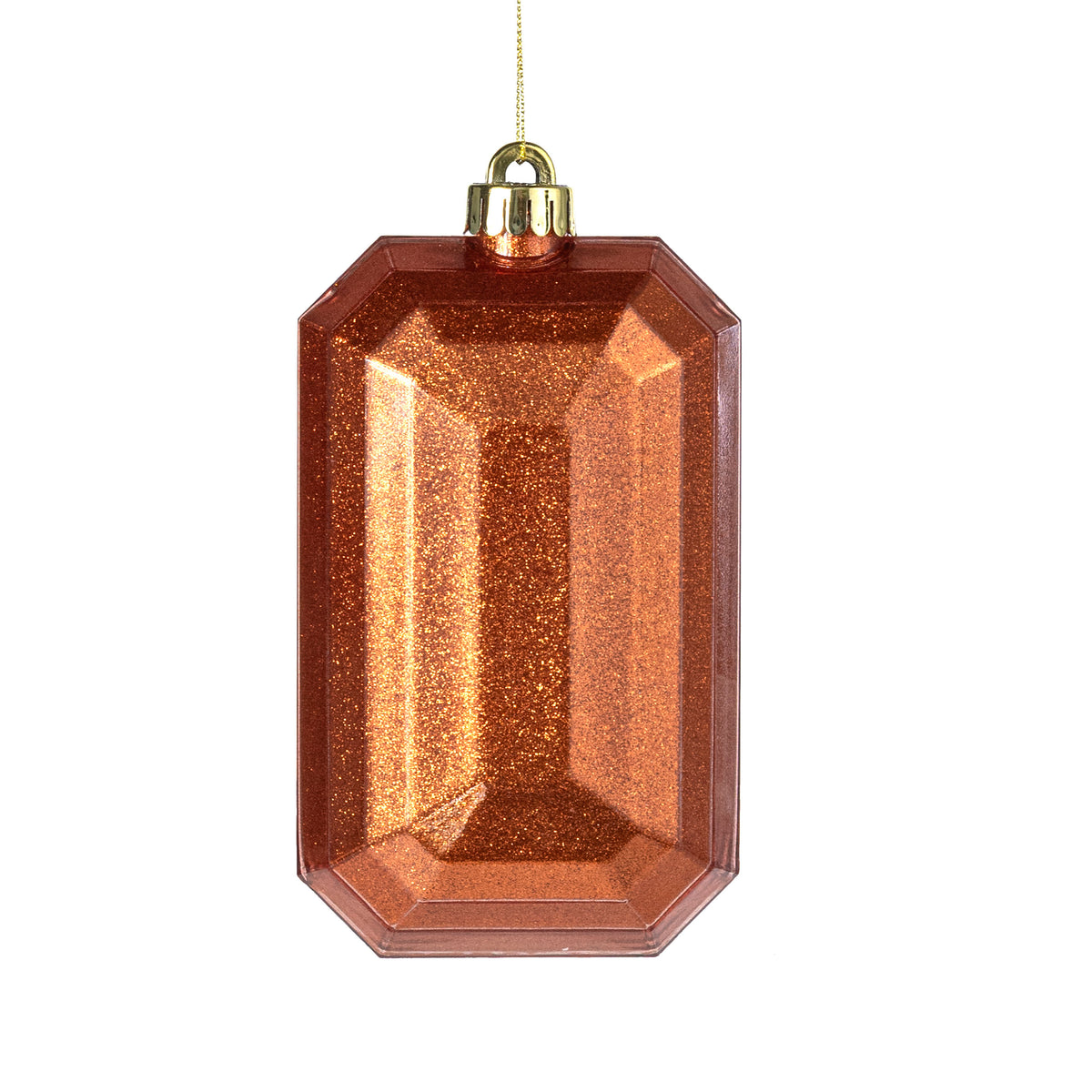 7" Glitter Inside Rectangle Gem Ornament: Copper Orange