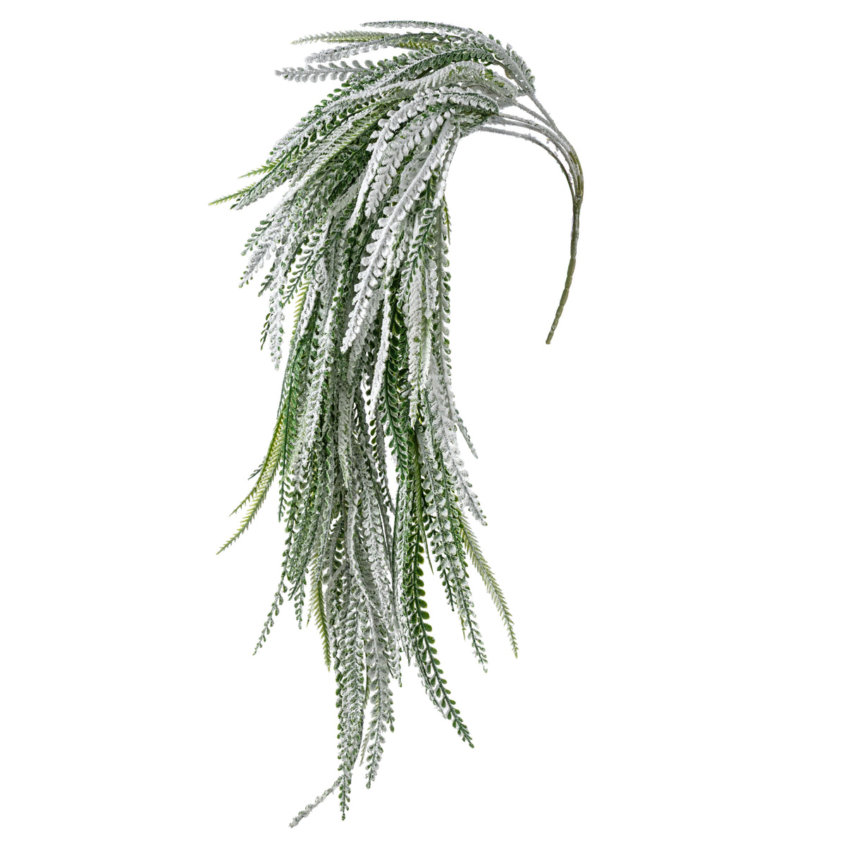 31" Plastic Leaves Button Fern Hanging Bush: Flocked Snow Green (5 Stem)