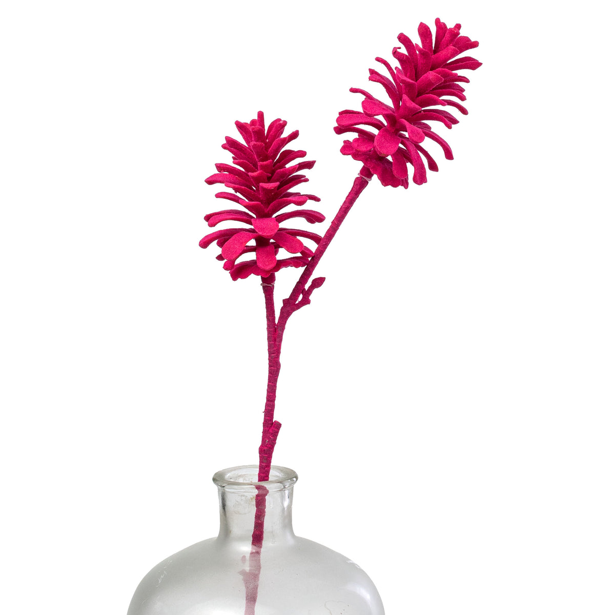 24" Flocked Pinecone Spray: Hot Pink