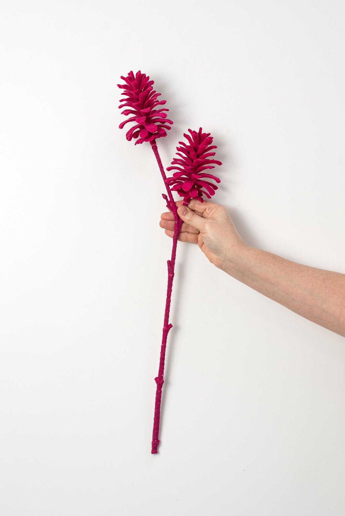 24" Flocked Pinecone Spray: Hot Pink