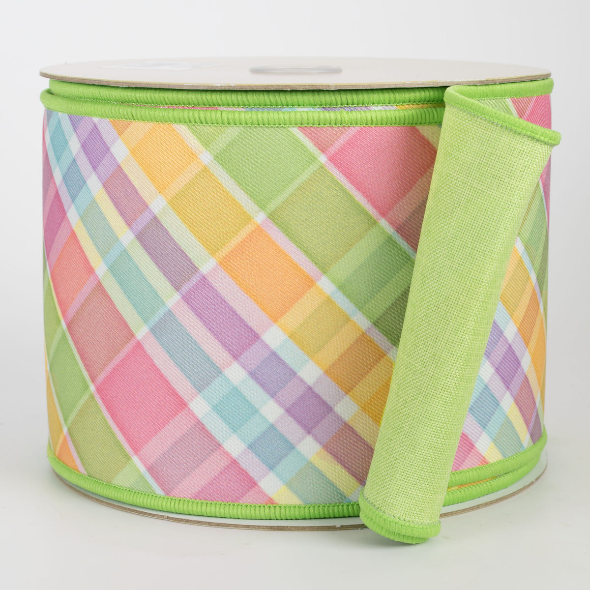 4" Double Sided Fused Plaid Ribbon: Spring Pastels (10 Yards)