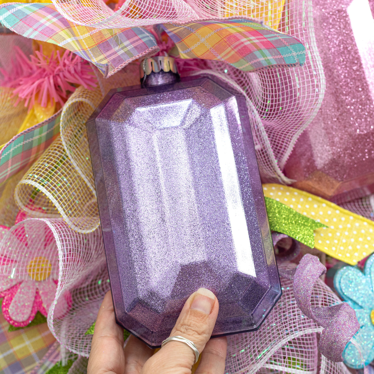 7" Glitter Inside Rectangle Gem Ornament: Lavender