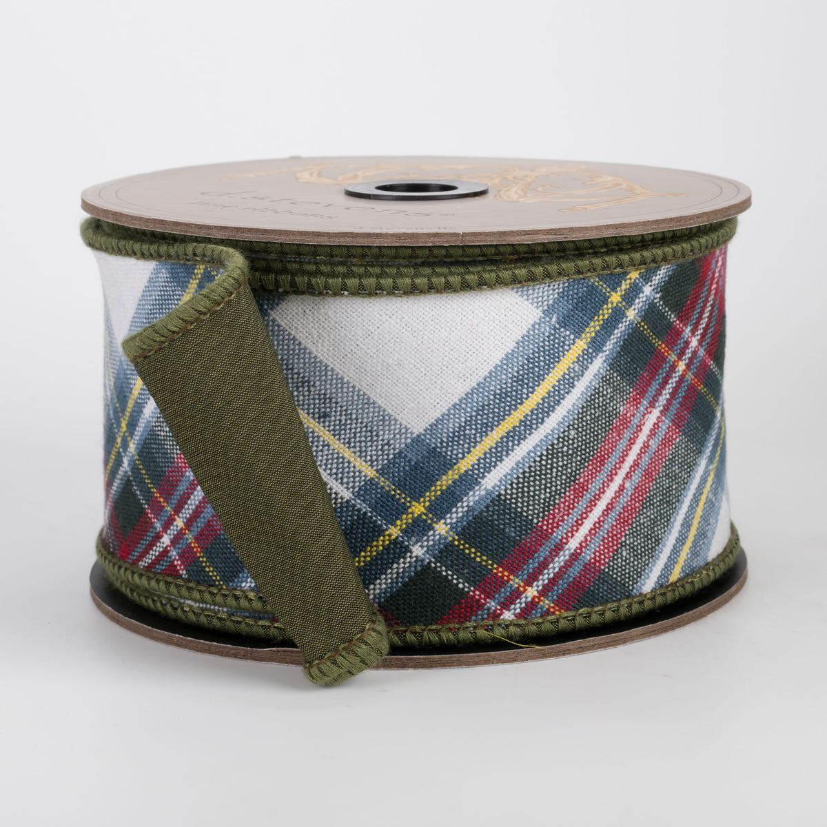 [D Stevens] 2.5" Cotton Murray Plaid Ribbon: Moss, White, Red & Blue (10 Yards)