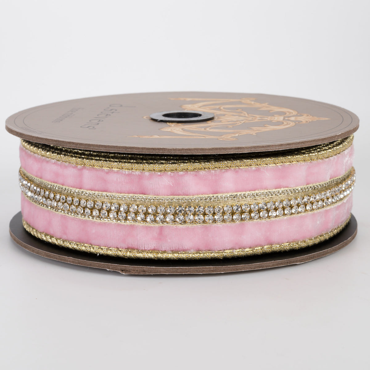 [D Stevens] 1.5" Velvet Iris Crystal Jewel Trim Ribbon: Strawberry Pink (5 Yards)