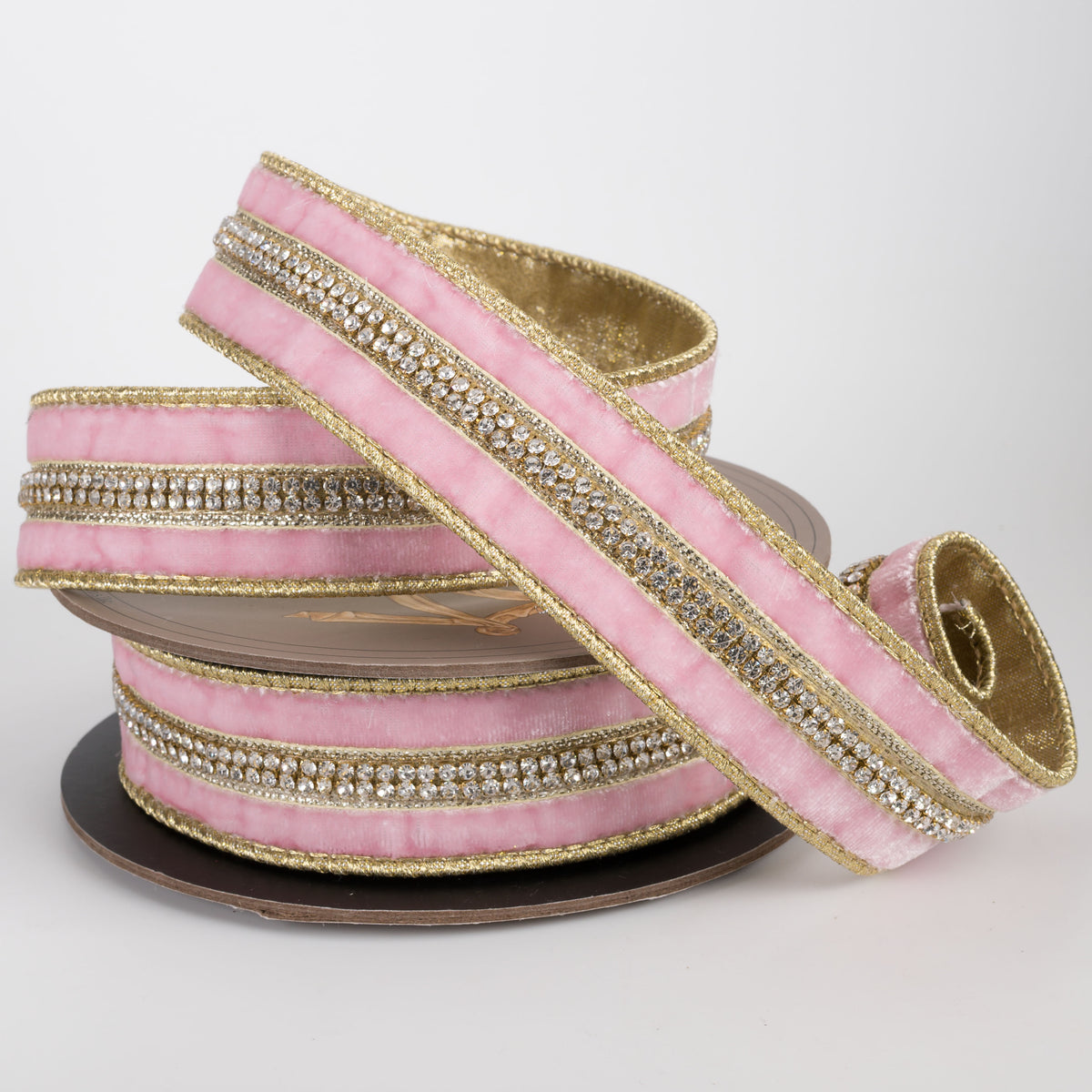 [D Stevens] 1.5" Velvet Iris Crystal Jewel Trim Ribbon: Strawberry Pink (5 Yards)