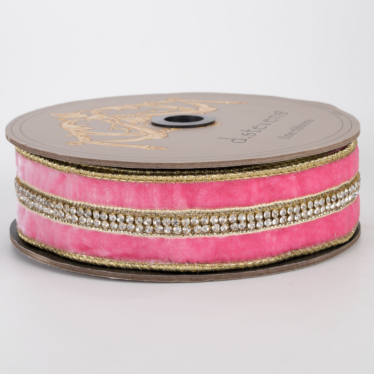[D Stevens] 1.5" Velvet Iris Crystal Jewel Trim Ribbon: Pink Lemonade (5 Yards)
