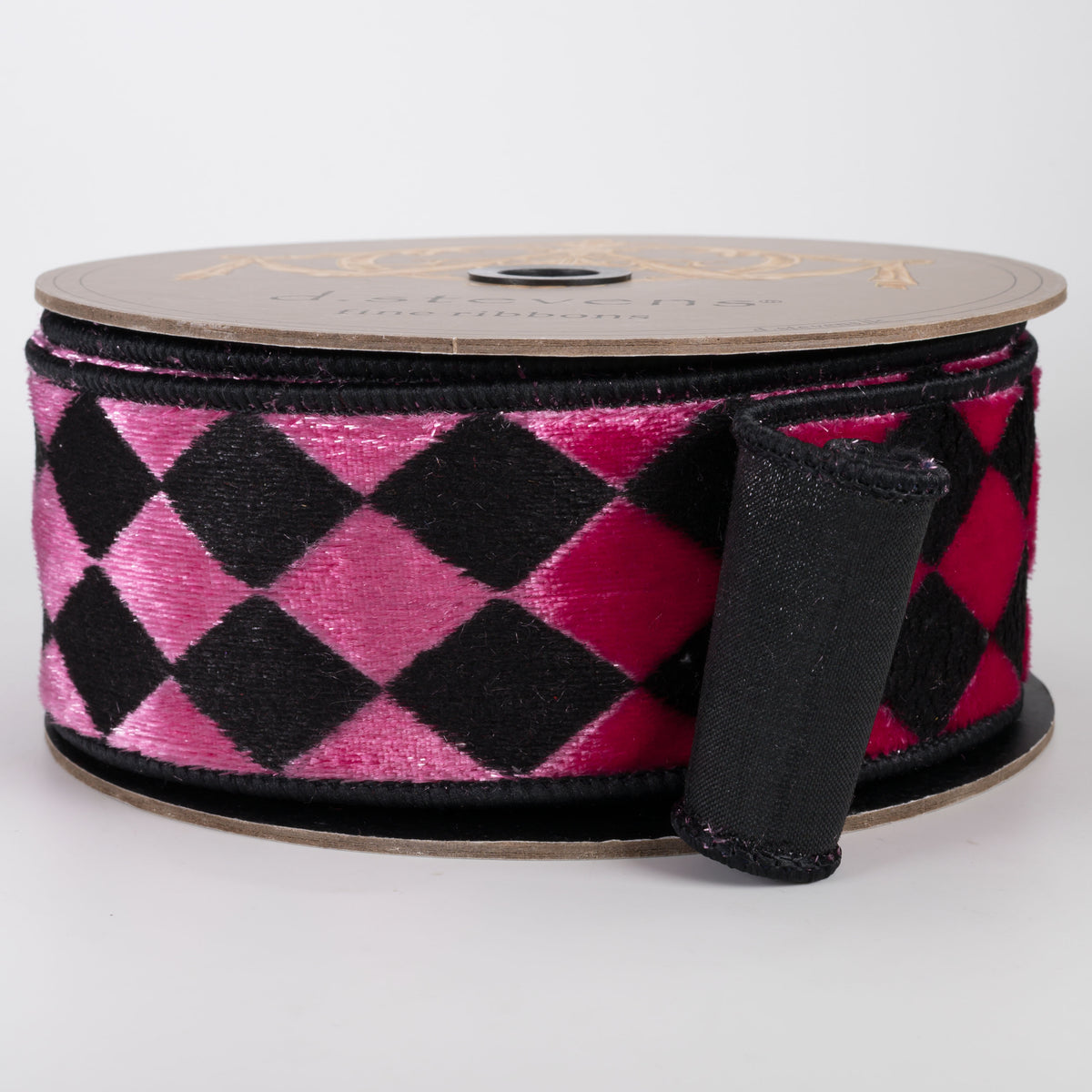 [D Stevens] 2.5" Ice Velvet Harlequin Ribbon: Pink & Black (10 Yards)