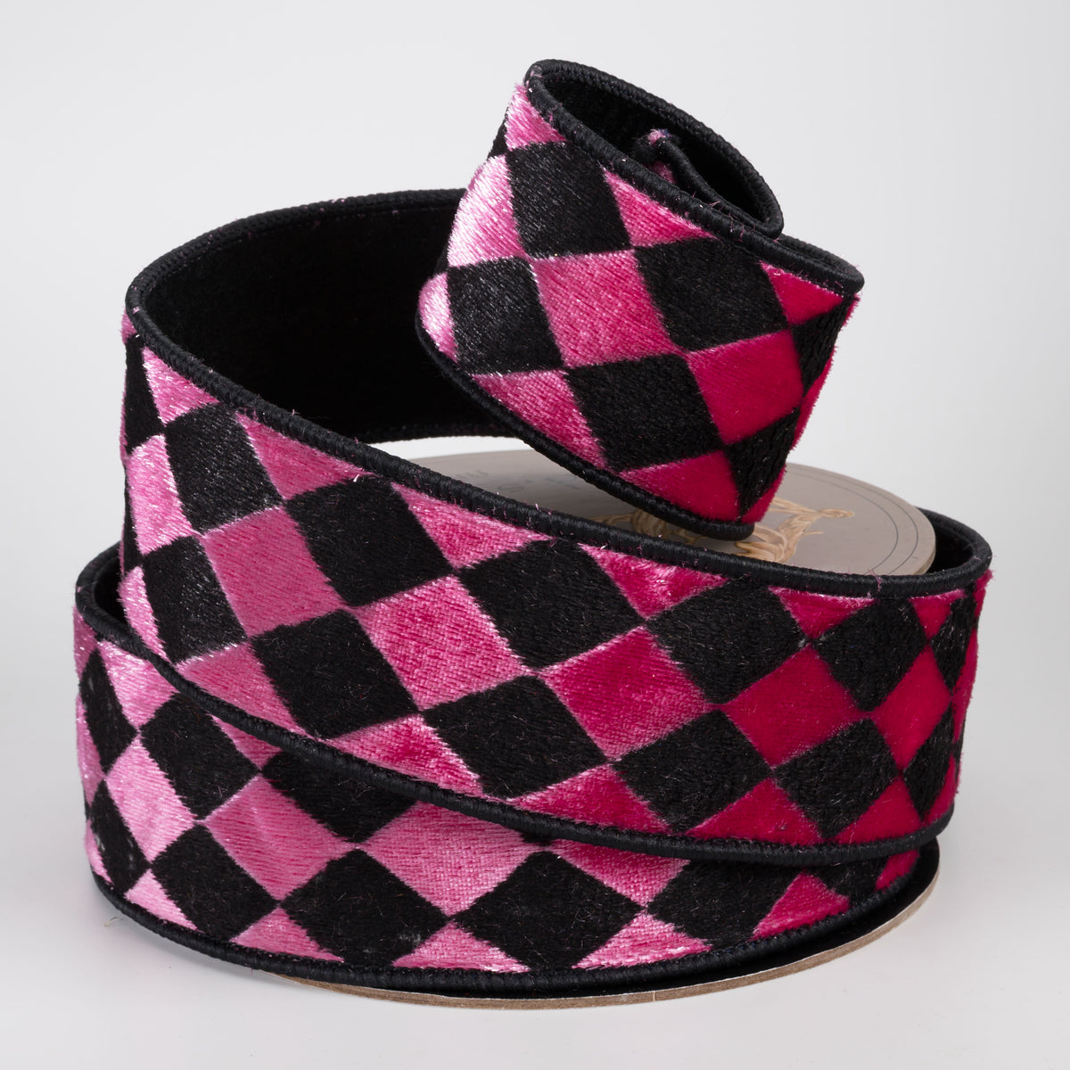 [D Stevens] 2.5" Ice Velvet Harlequin Ribbon: Pink & Black (10 Yards)
