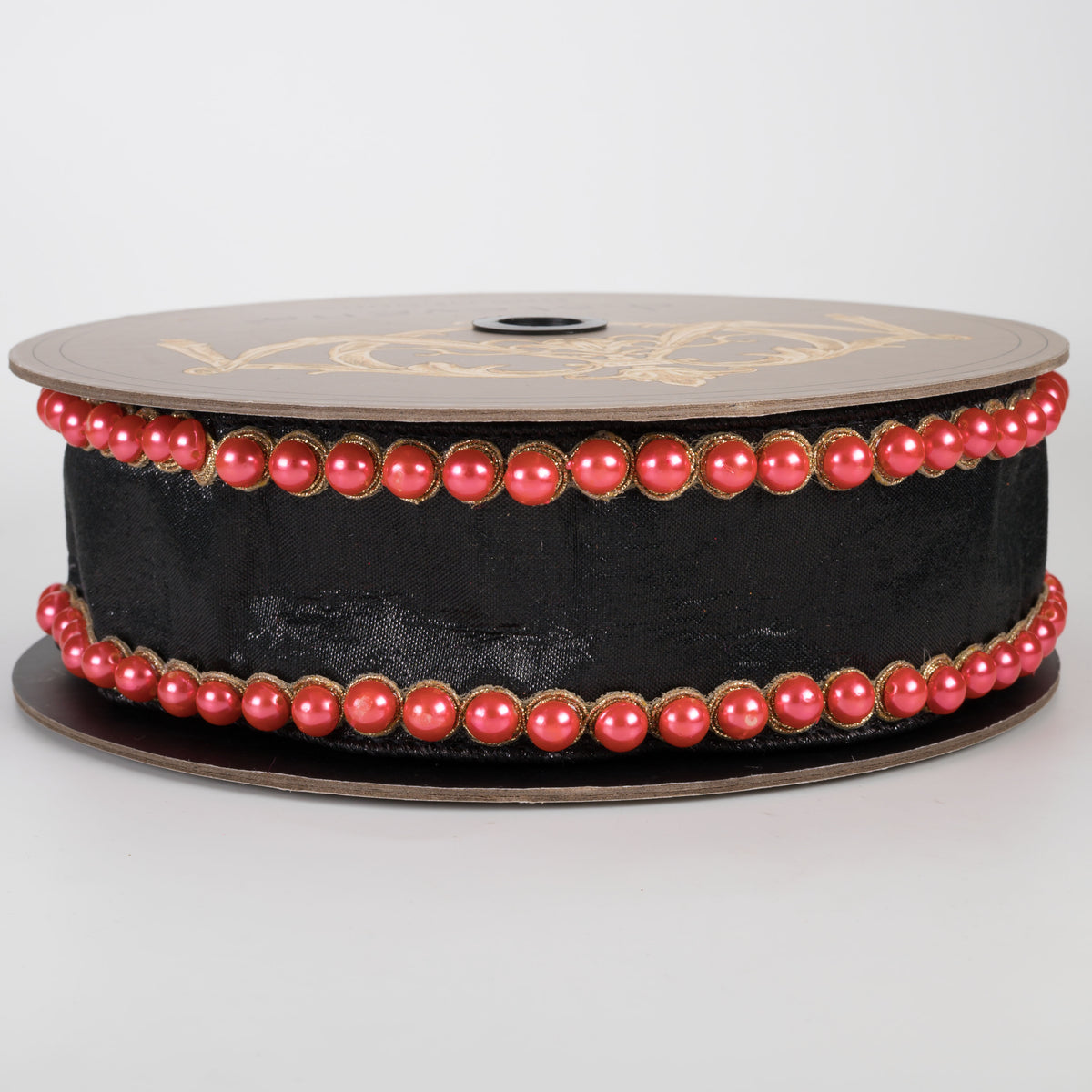 [D Stevens] 2.5" Metallic Dupioni & Pearls Ribbon: Black & Orange (5 Yards)