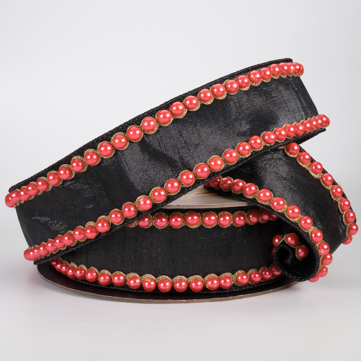 [D Stevens] 2.5" Metallic Dupioni & Pearls Ribbon: Black & Orange (5 Yards)