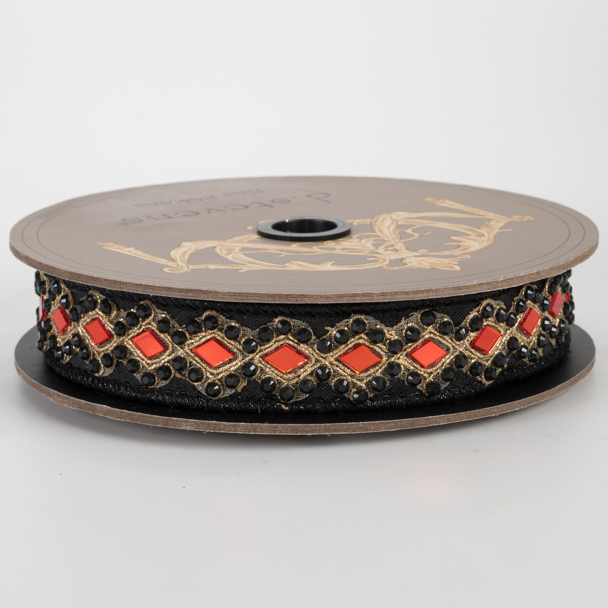 [D Stevens] 1" Metallic Dupioni Diamond Jewel Ribbon: Orange on Black (5 Yards)