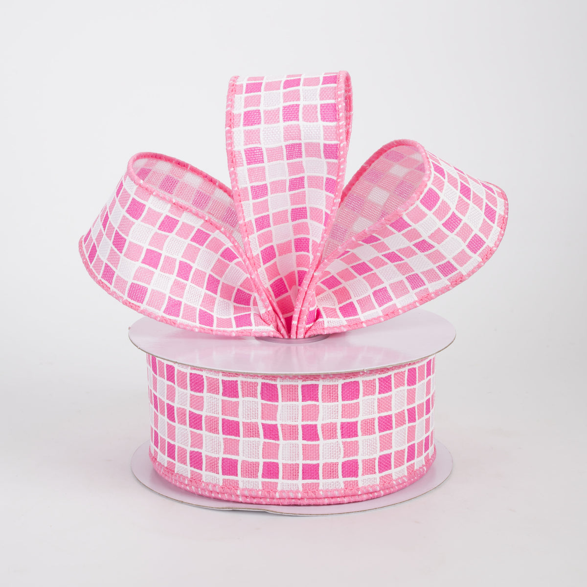 1.5" Small Check Raised Lines Ribbon: Pinks & White (10 Yards)
