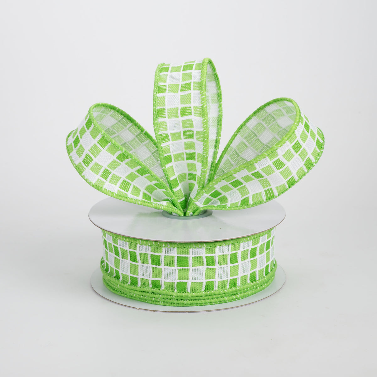 7/8" Small Check Raised Lines Ribbon: Greens & White (10 Yards)