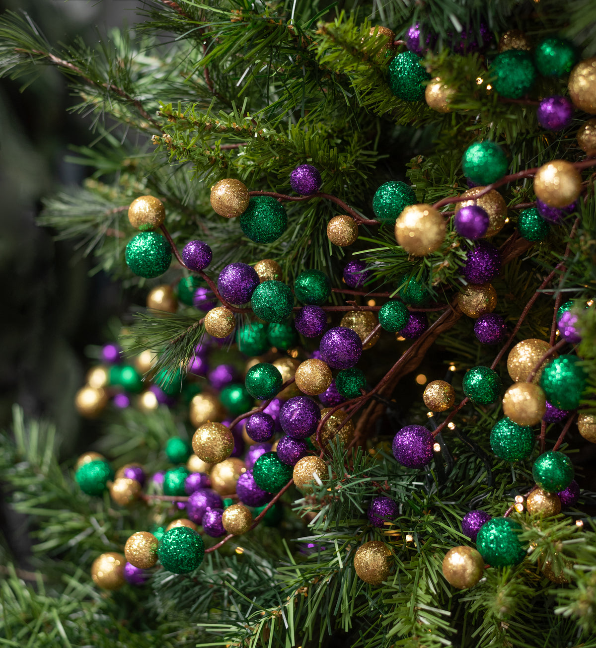 6' Mixed Glitter Ball Garland: Mardi Gras