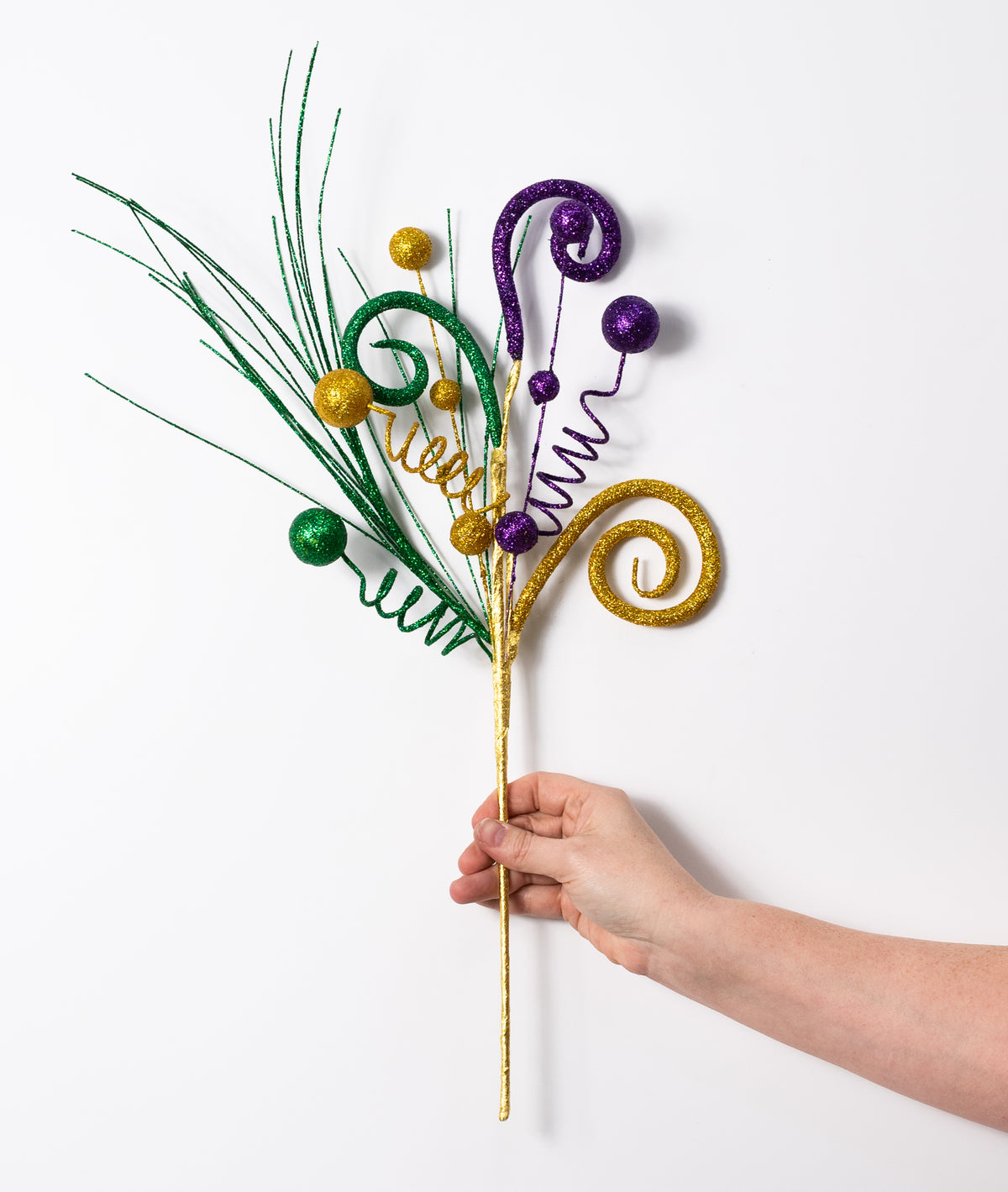 18" Glitter Curls & Balls Pick: Mardi Gras