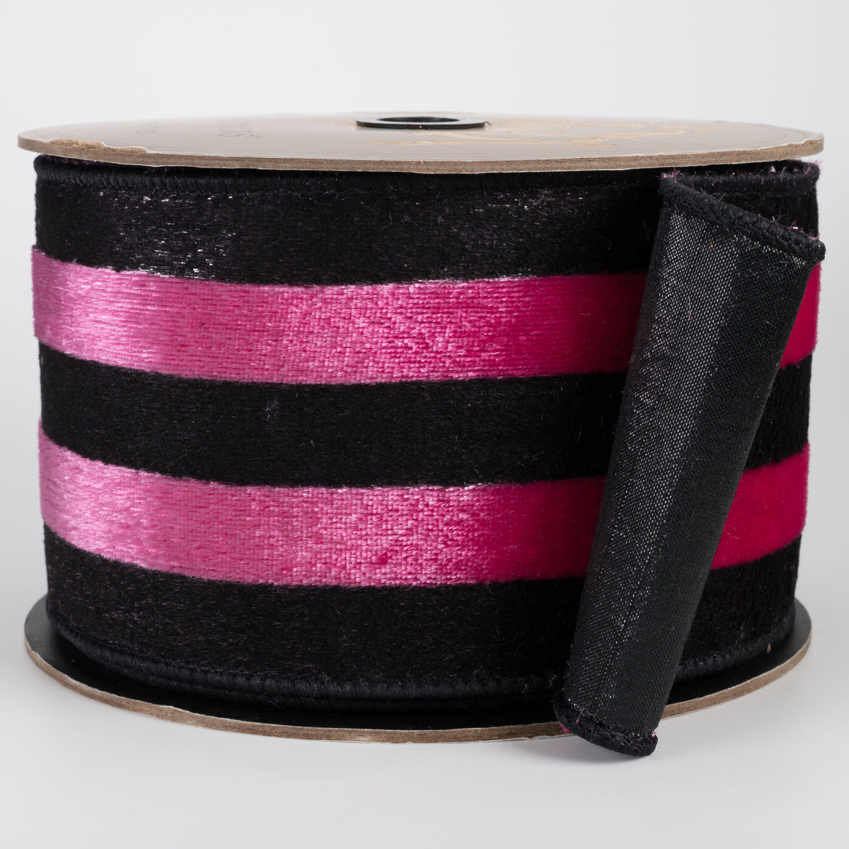 [D Stevens] 4" Ice Velvet Stripe Ribbon: Pink & Black (10 Yards)