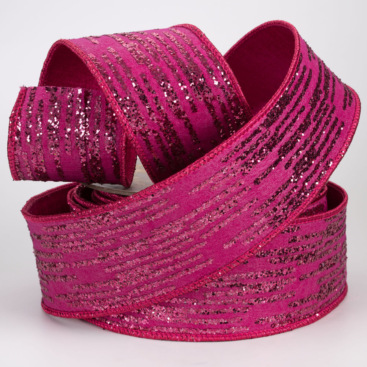 [D Stevens] 2.5" Glitter Streak Stripes Ribbon: Hot Pink (10 Yards)