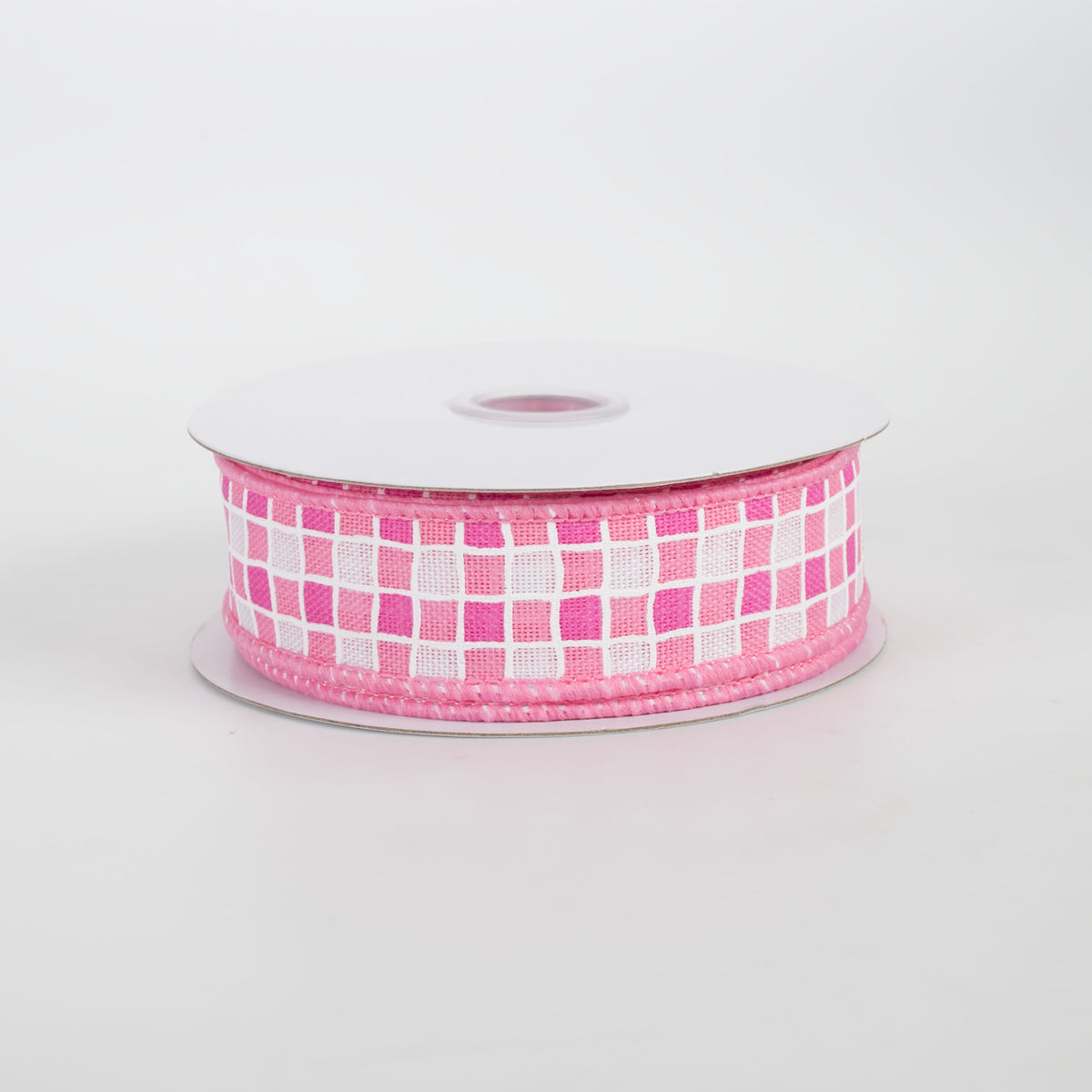 7/8" Small Check Raised Lines Ribbon: Pinks & White (10 Yards)