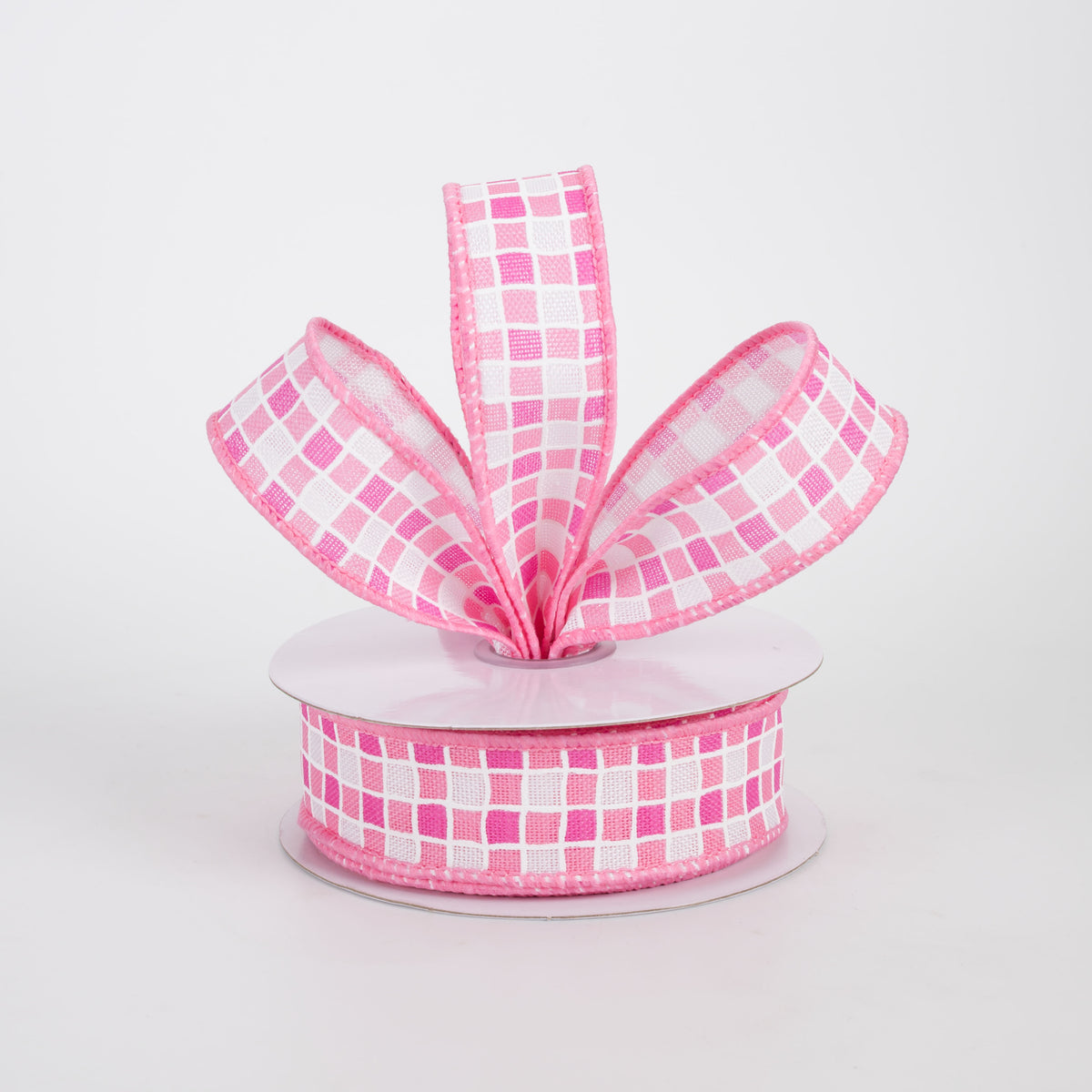 7/8" Small Check Raised Lines Ribbon: Pinks & White (10 Yards)