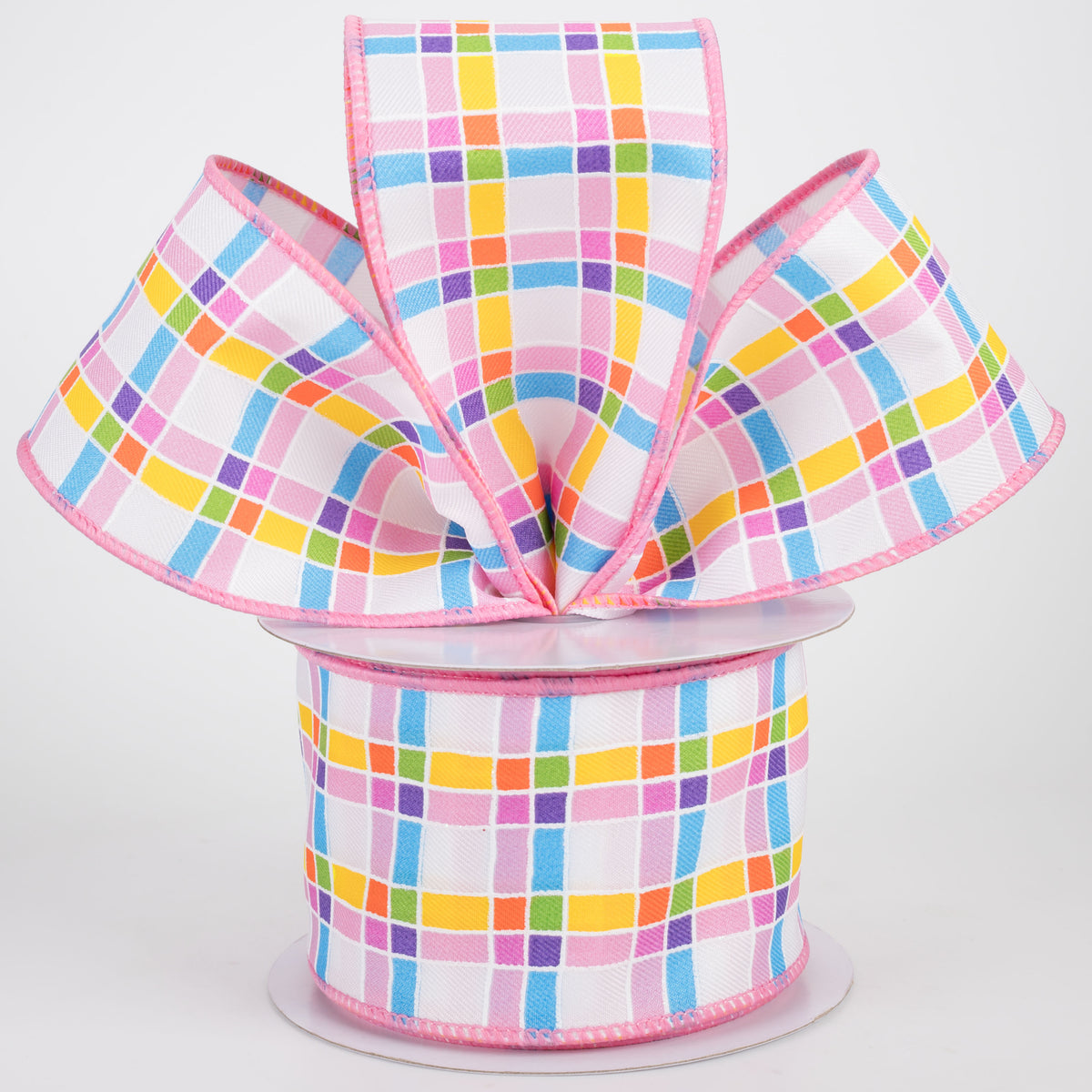 2.5" Multi Square Check Raised Lines Ribbon: Bright Spring (10 Yards)