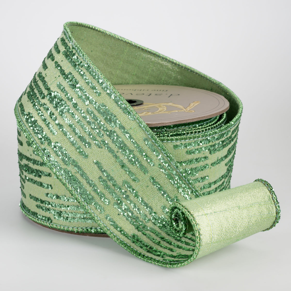[D Stevens] 2.5" Glitter Streak Stripes Ribbon: Mint Green (10 Yards)