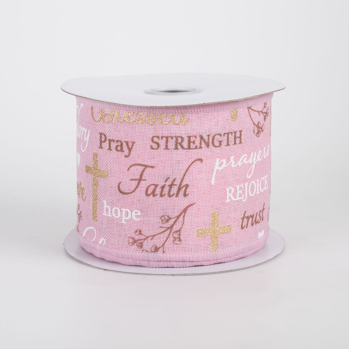 2.5" Words of Faith Ribbon: Pink (10 Yards)