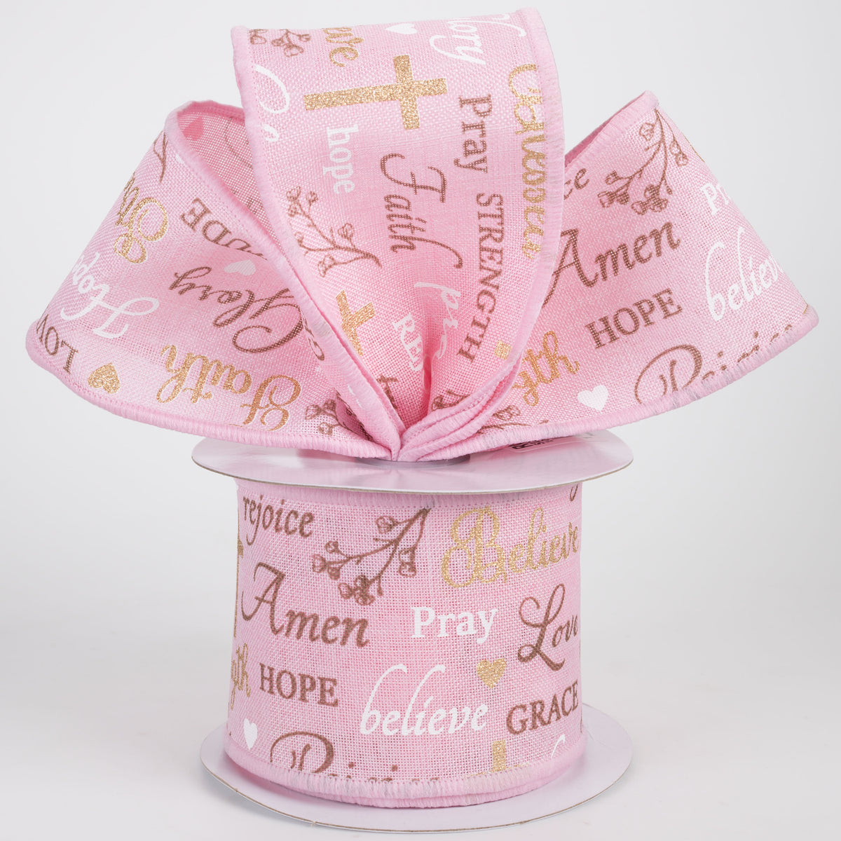 2.5" Words of Faith Ribbon: Pink (10 Yards)