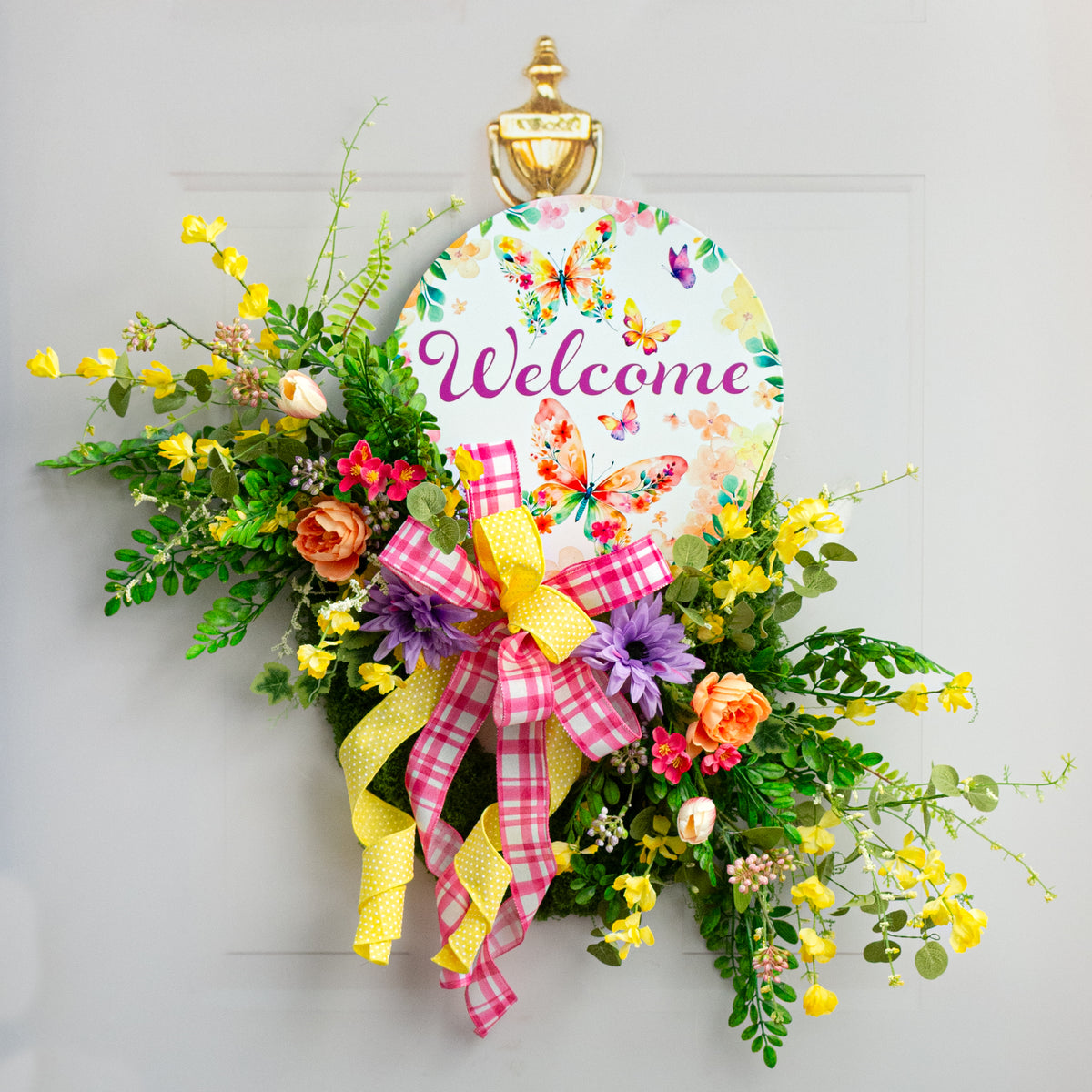 12" Metal Sign: Botanical Butterflies Welcome